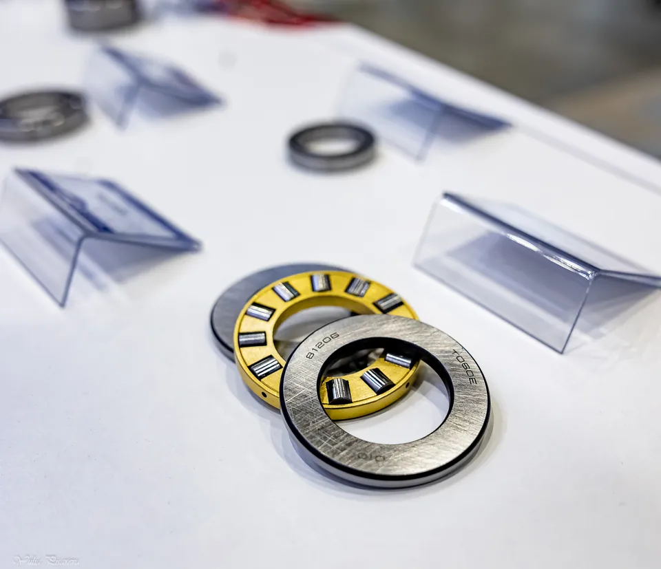 A disassembled bearing on a display table