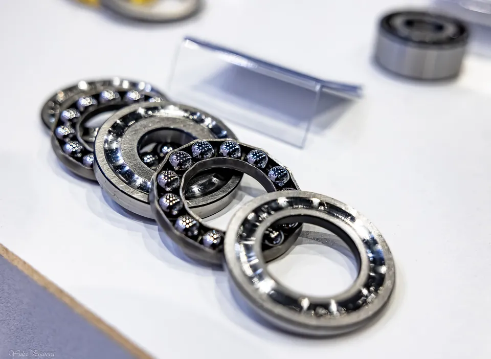 Ball bearings with exposed rolling elements on a light table