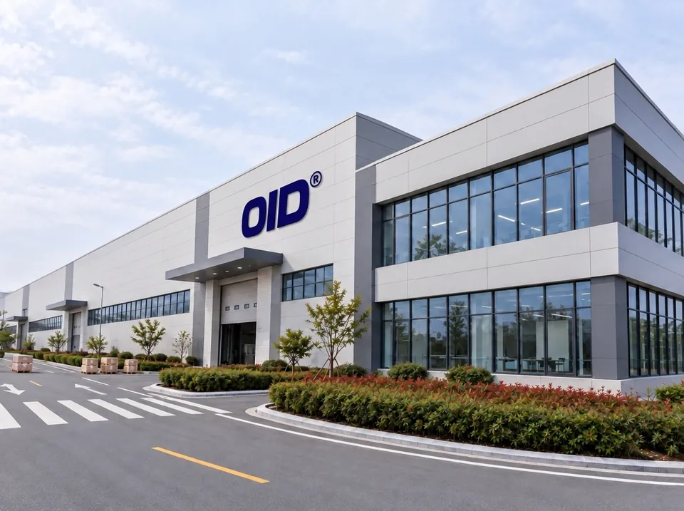 The OID building facade with its logo and glazed entrance