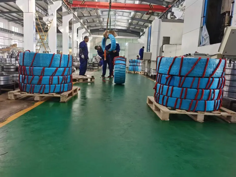 Large rings in protective packaging in the production area